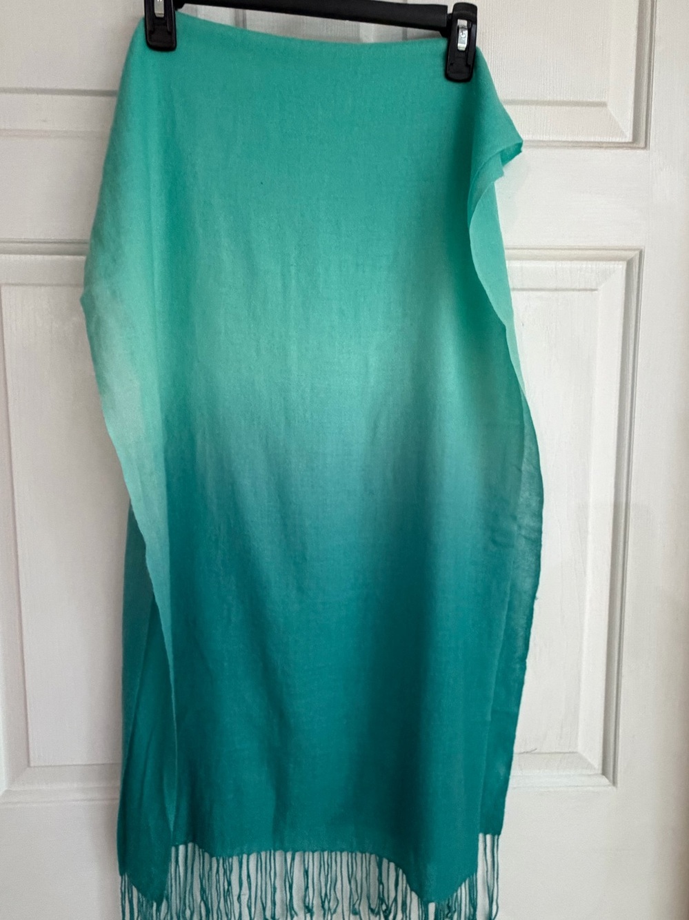 100% Cashmere Aqua Ombre Fringe Wrap - Lightweight Women's Scarf